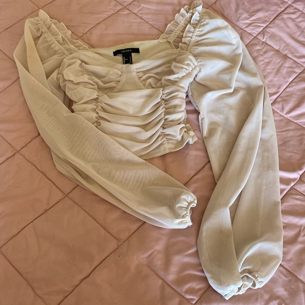 Forever 21 Cream Ruched Blouse
